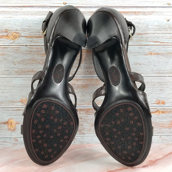 New listing!! Sofft Heeled Ankle-strap Sandal Brown Crocodile Embossed Leather - Picture 8 of 10